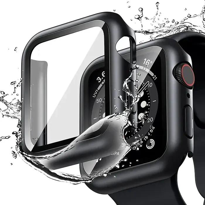 Kit protection verre trempé et coque pour Apple Watch Series 9 4 5 6 SE 7 8 toutes tailles