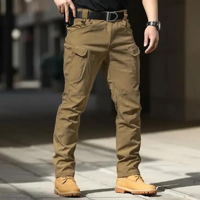 Pantalon running montagne homme noir polyestère style safari poches zippées sport extérieur travail