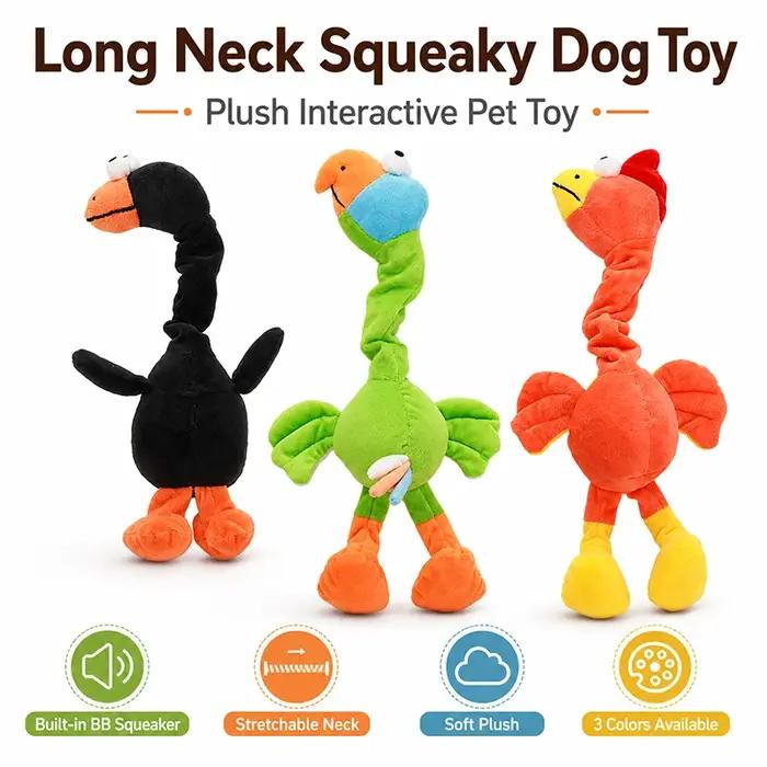 Jouet pour chien en peluche couineur à long cou