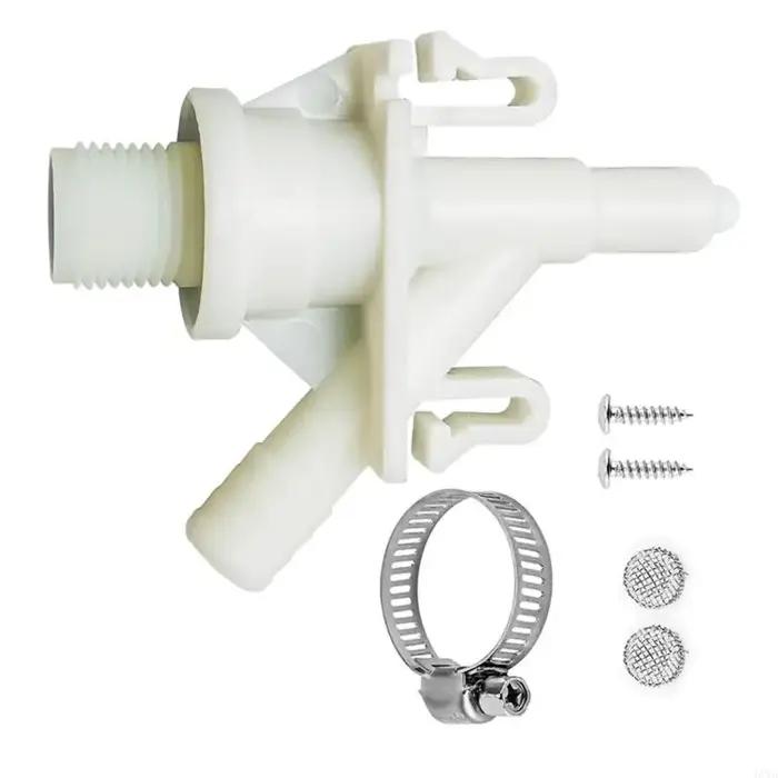 Veuve d'eau pour chasse de camping-car avec collier serrage 385311641 deux vis et deux filtres à mailles pour réparation toilettes de camping-car et remorque de voyage occasions spéciales