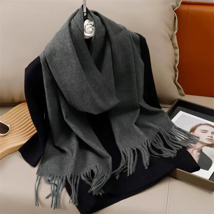 30*180 cm couleur unie femmes hiver écharpe chaud épaissir cachemire châle extérieur glands Pashmina
