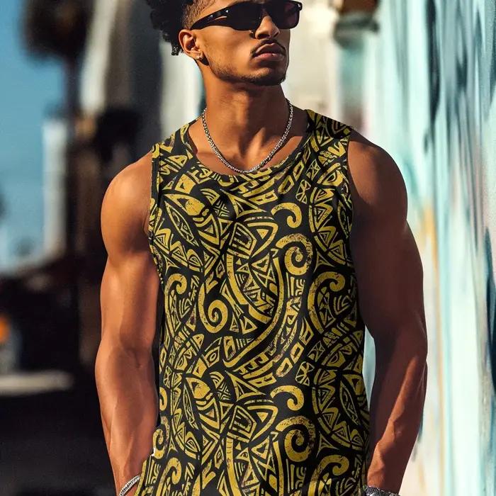 Gilet rétro totem imprimé col rond pour hommes, vêtements sans manches, hauts sportifs et fitness, disponible en plusieurs couleurs et tailles pour toute saison