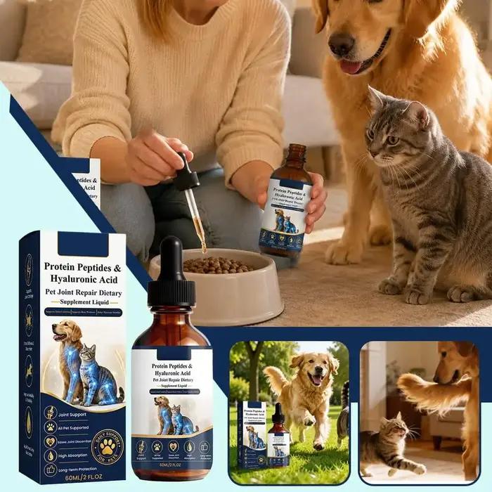 Gouttes nutritives pour les articulations des animaux de compagnie avec peptides et acide hyaluronique
