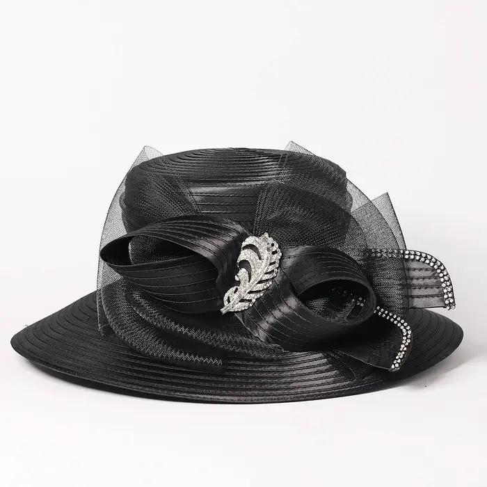 Chapeau de cérémonie pour femme - Chapeau melon à large bord avec nœud