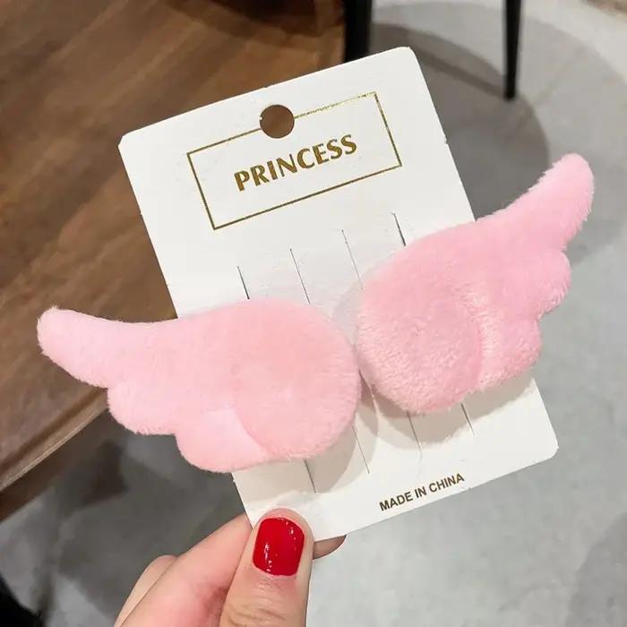 2 paires Super mignon ange aile en peluche épingle à cheveux filles pince