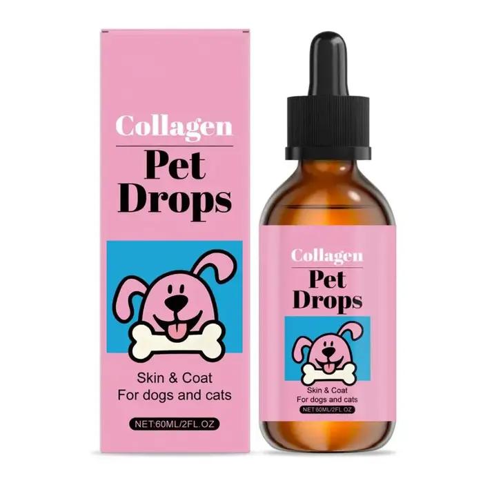 Gouttes de collagène pour animaux de compagnie 60 ml, complément pour la peau et le pelage des chiens et des chats, hydratant liquide, complément nutritionnel quotidien, fournitures pour chiens