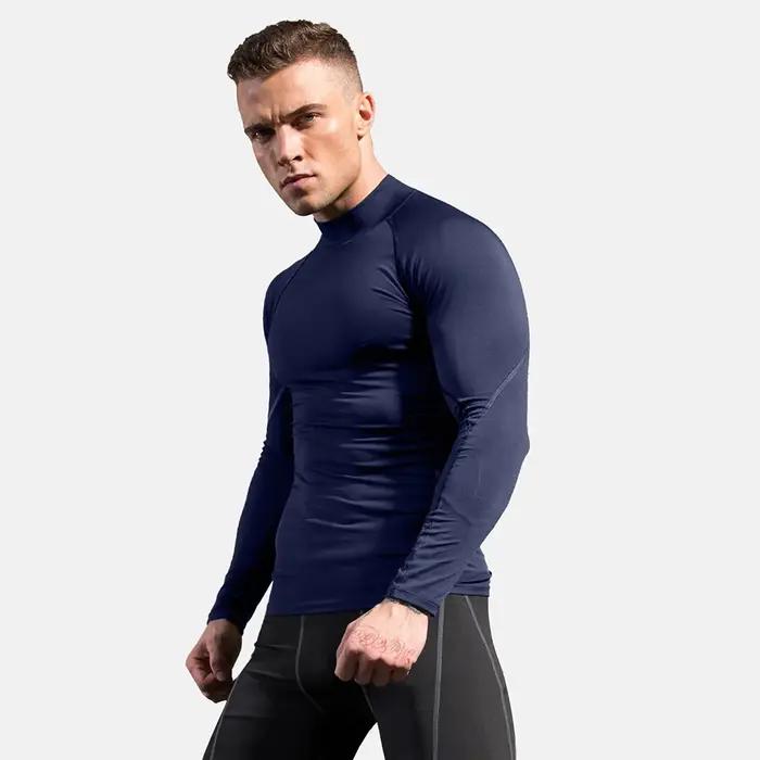 Chemises de Compression à manches longues et col haut pour hommes
