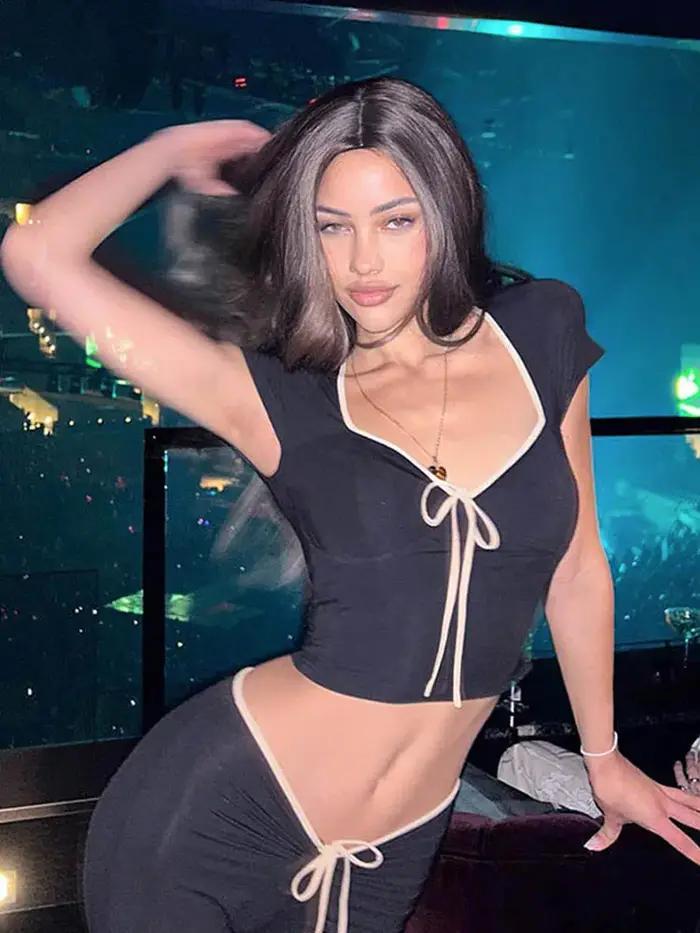 Y2k – haut court d'été avec nœud pour bébé, vêtements pour femmes, Chic et mignon, coupe basse, manc