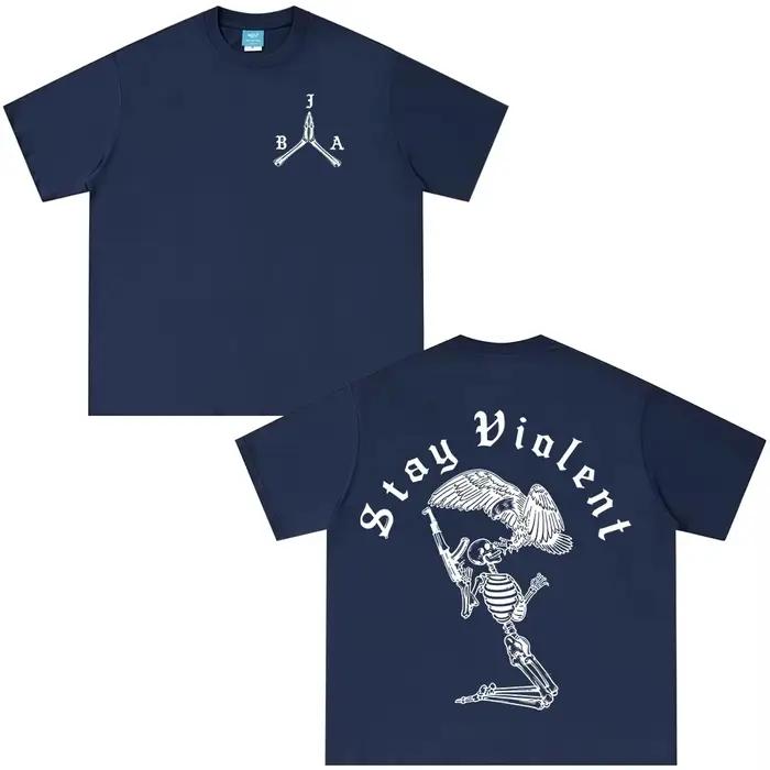T-shirt imprimé squelette Stay Violent Brothers in Arms, vêtements pour hommes et femmes, t-shirts d