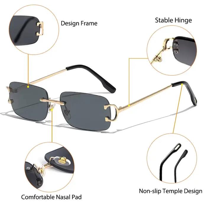 CATERSIDE lunettes de soleil rectangulaires hommes sans monture blanc cuivre petites lunettes de sol