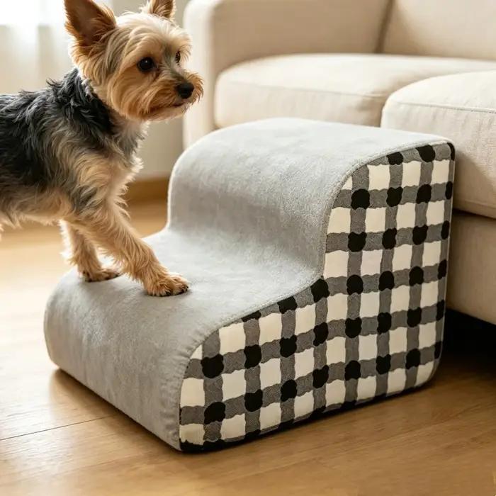 Escalier sécurisé pour chien en 2 étapes, rampes en mousse haute densité, marches antidérapantes pour animaux de compagnie âgés, animaux souffrant de douleurs articulaires, échelle pour canapé-lit