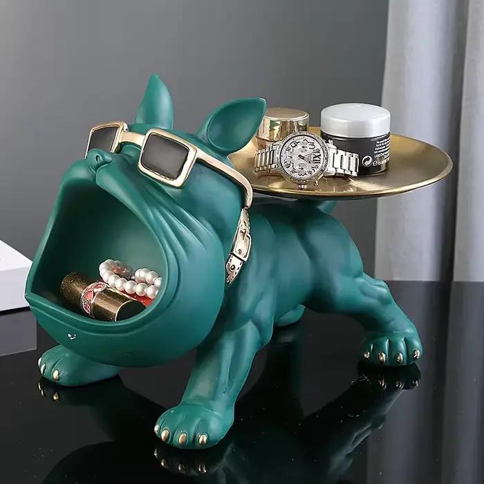 30 cm/11.8 pouces décor à la maison bouledogue Figurine chien Statue clé boîte de rangement Animal ornement résine