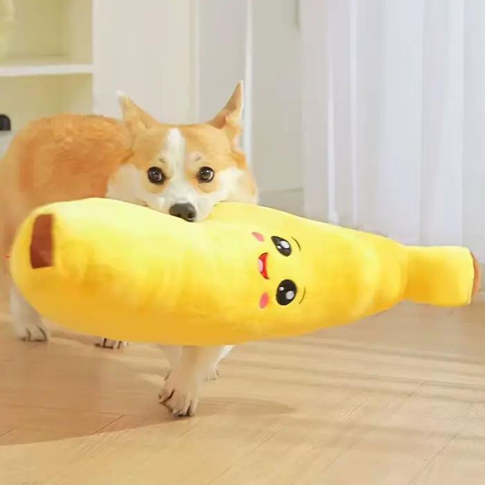 Animaux de compagnie calmant banana en peluche jouet squeaky 2 in 1 anxiété ennui relief chien mâcher des jouets doux