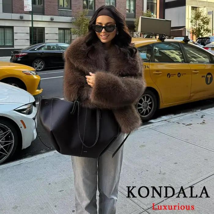 KONDALA décontracté marron épais fourrure vestes femmes à manches longues col en V automne hiver fau