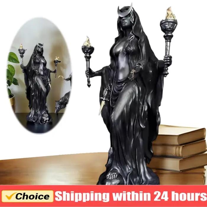 La sorcière de la nuit hécate déesse grecque avec ses chiens de Sculpture magique sous-monde lumière messager résine Statue