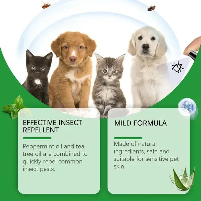 Spray anti-puces doux pour animaux de compagnie, répulsif naturel à base de plantes contre les tiques pour chiens et chats, nettoyage des parasites d'intérieur pour animaux domestiques