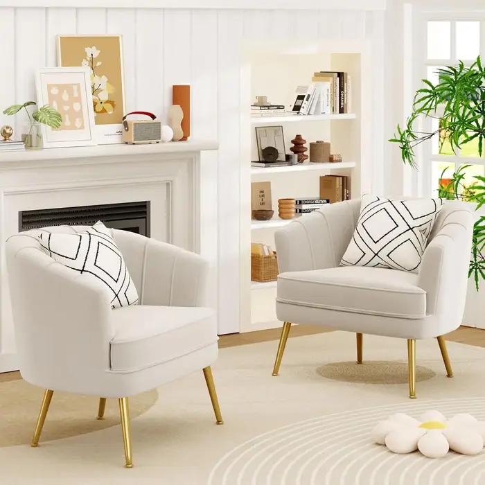 Fauteuil d'appoint rembourré en velours, confortable, avec pieds en métal doré pour salon, chambre,