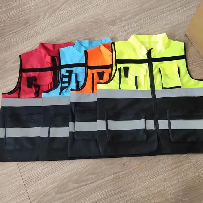 Gilet de sécurité bicolore à haute visibilité avec logo personnalisable pour travailleurs de la construction sécurité et utilité hauts polyester tricoté reflet occasions professionnelles