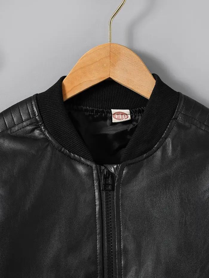 Vêtements pour enfants pour garçons, veste en cuir PU pour enfants plus âgés, veste de style moto d'