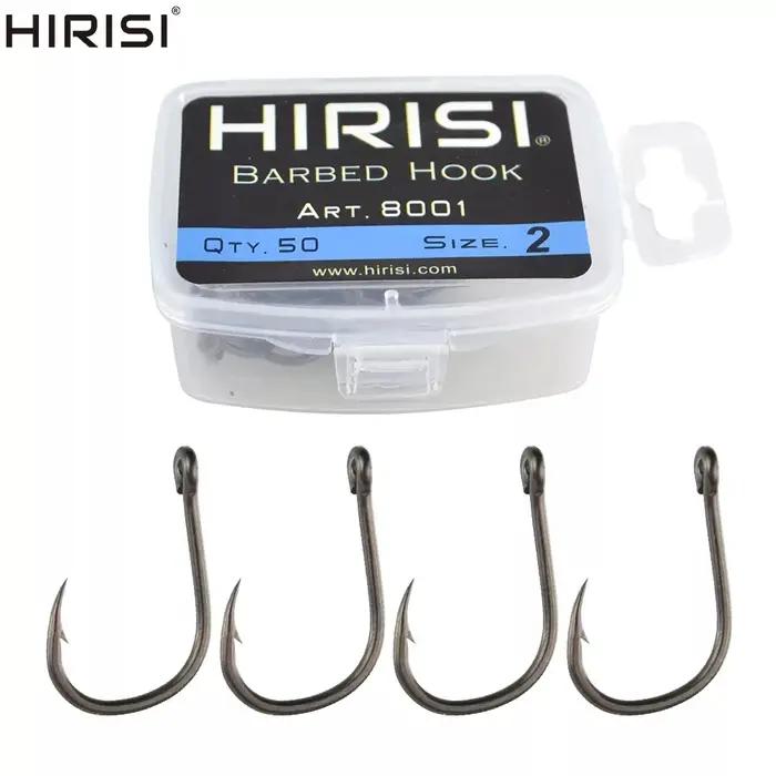 Hirisi 50 Pièces Hameçons de pêche carpe à revêtement barbelé avec oeil Conception au Japon en acier