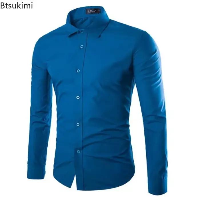 Chemises habillées unies en 17 couleurs pour hommes sans repassage élégantes pour affaires et soirées
