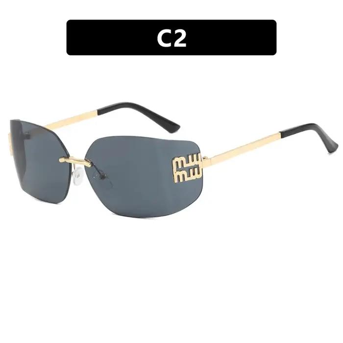 Lunettes de soleil rétro sans monture, design luxueux en métal, lunettes de soleil pour femmes de ha