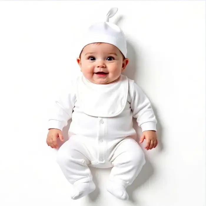 Ensemble bébé 3 pièces coton 100% bodysuit manches longues chapeau bavoir printemps automne