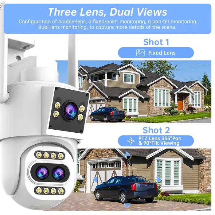 Caméra sécurité extérieure Jooan 5K 4K HD WiFi PTZ triple objectif zoom 10x tracking automatique