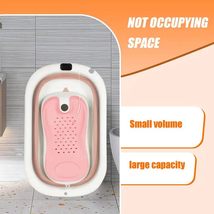 Baignoire Pliable Bébé, Avec Thermometre Digital, Coussin De Bain, Compacte Portable, Gris/Rose/Kaki