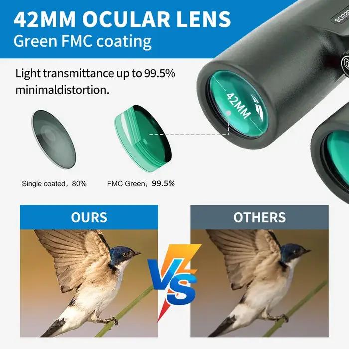 Jumelles 12x42 Professionnelles Lentille ED Télescope Longue Portée BAK4 Prisme Chasse Extérieur Camping IPX7