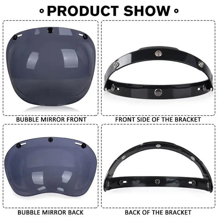 Casque de moto à miroir à bulles authentique, Type à trois boutons, lentilles de casque de Style rét