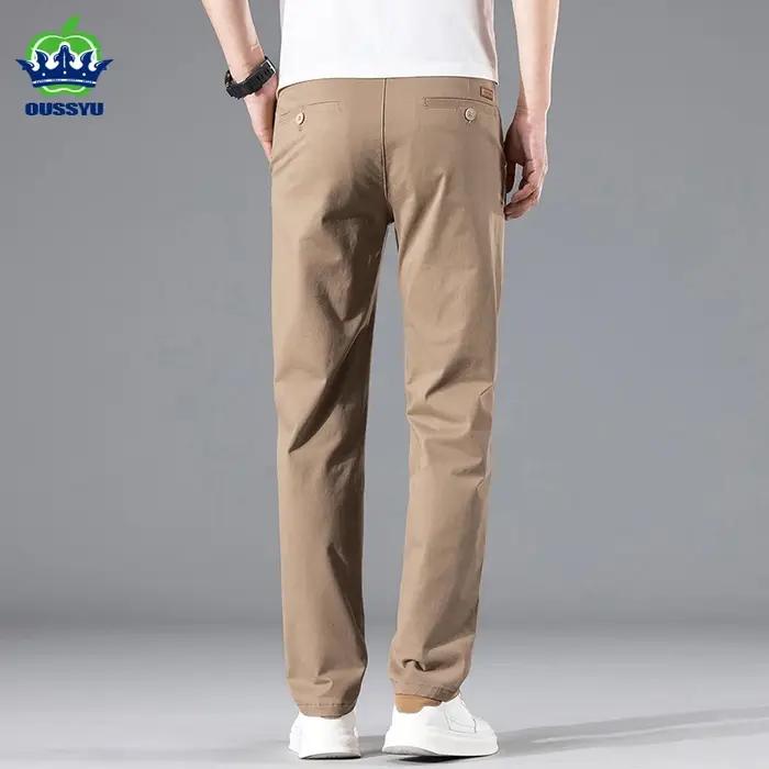 Pantalon Chino Homme Printemps-Été en Coton (97%) Coupe Droite Couleur Unie Kaki – Style Décontracté et Habillé – Taille 38