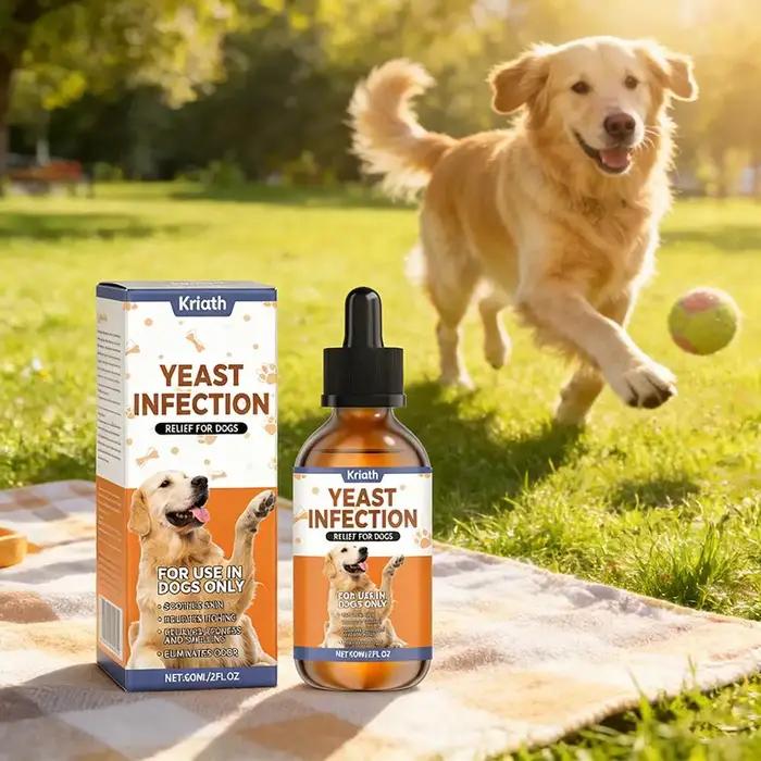 Gouttes de traitement pour infection à levures chez le chien Kriath, saveur poulet, soin cutané à base de plantes, soulage les démangeaisons, les rougeurs, les gonflements, élimine les odeurs
