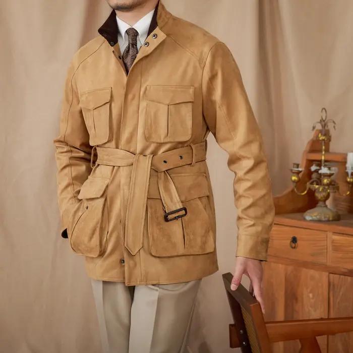 Gentry veste de chasse en daim de style haut ceinture multi-poches chaude coupe ajustée veste décont