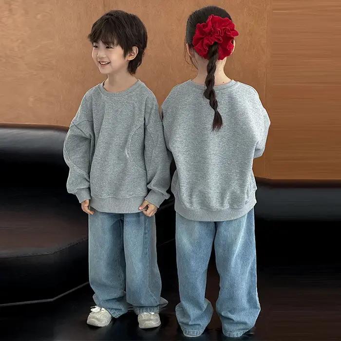 Sweat-shirt de couleur grise pour toute la famille, tenue assortie, papa, maman et fils, fille, mêmes vêtements coréens, automne