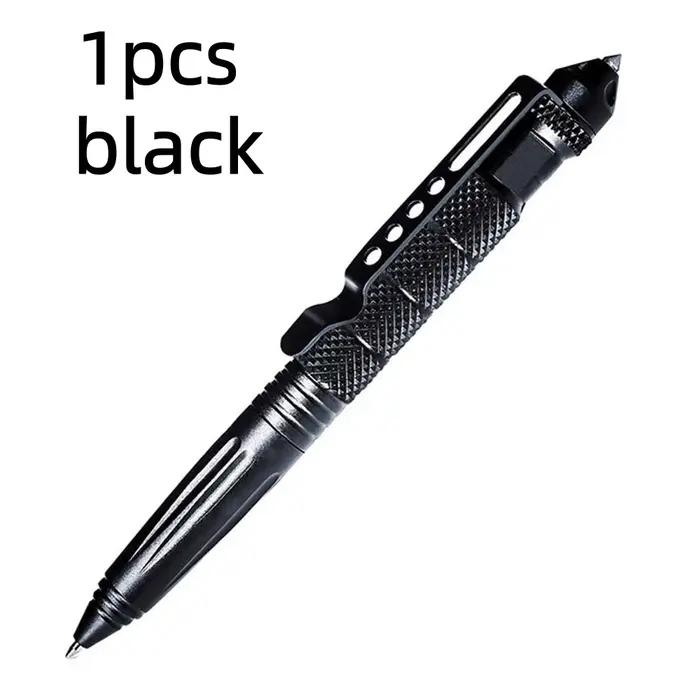 Stylo de survie tactique multifonctionnel EDC noir en acier tungstène pour la défense personnelle en