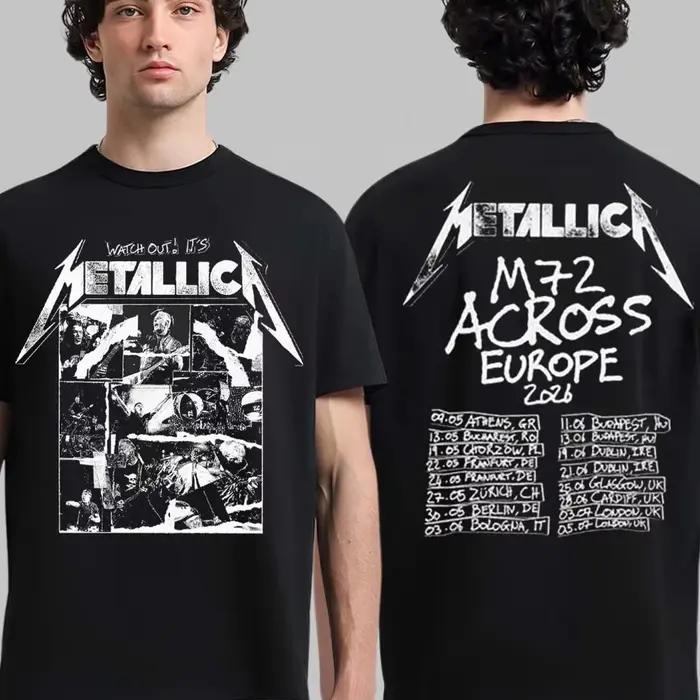 T-shirt Metallica M72 Europe Tour pour hommes et femmes, vêtements d'été en coton, mode gothique, co