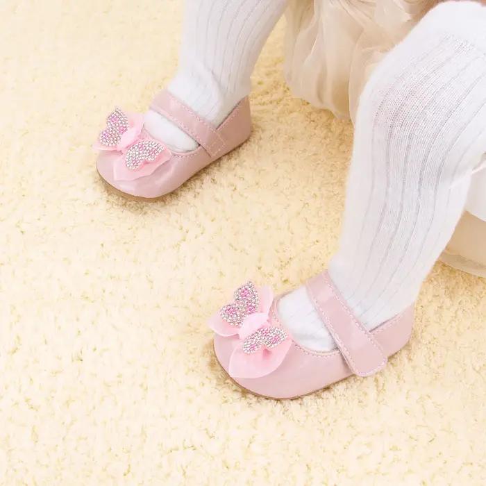 Chaussures décontractées et mignonnes avec nœud papillon en strass pour bébés filles
