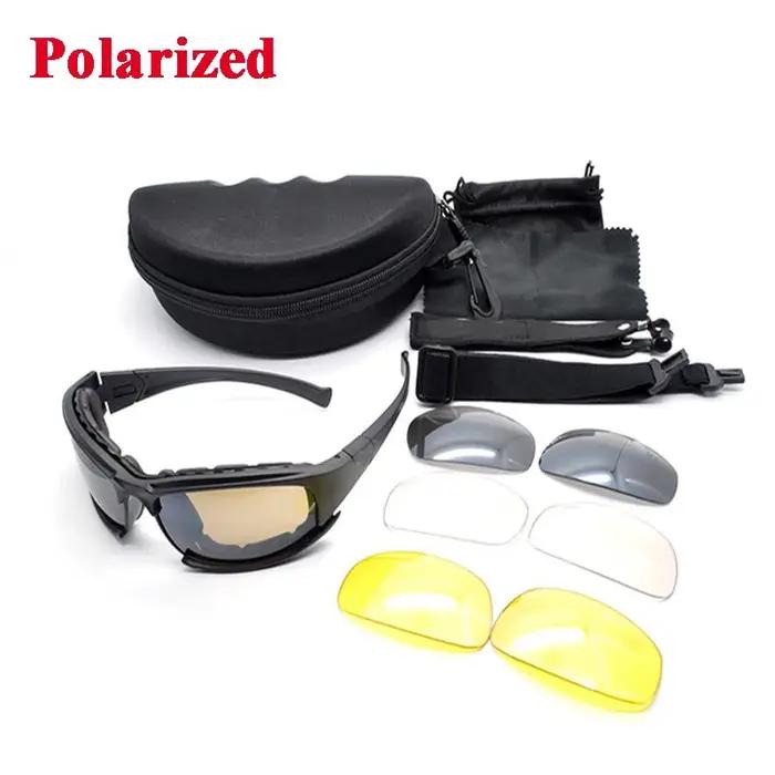 Lunettes tactiques polarisées militaire chasse randonnée hommes avec 4 lentilles et boîtier original