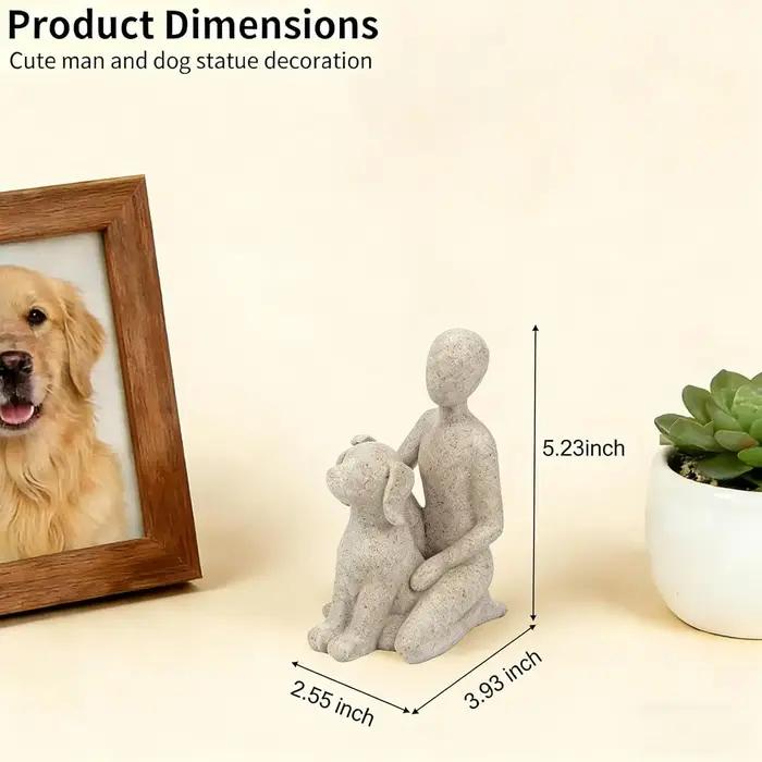 Statue de chien pour la décoration intérieure, Sculpture d'homme avec chien pour bureau, salon, Figurine en résine peinte à la main - Cadeau souvenir pour les amoureux des animaux