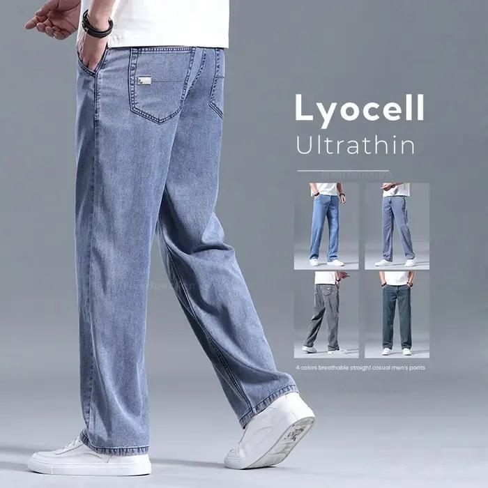 Lyocell pantalon hommes 2024 vêtements d'été Ultra mince mode pantalons décontractés mâle Baggy drapé droit Denim
