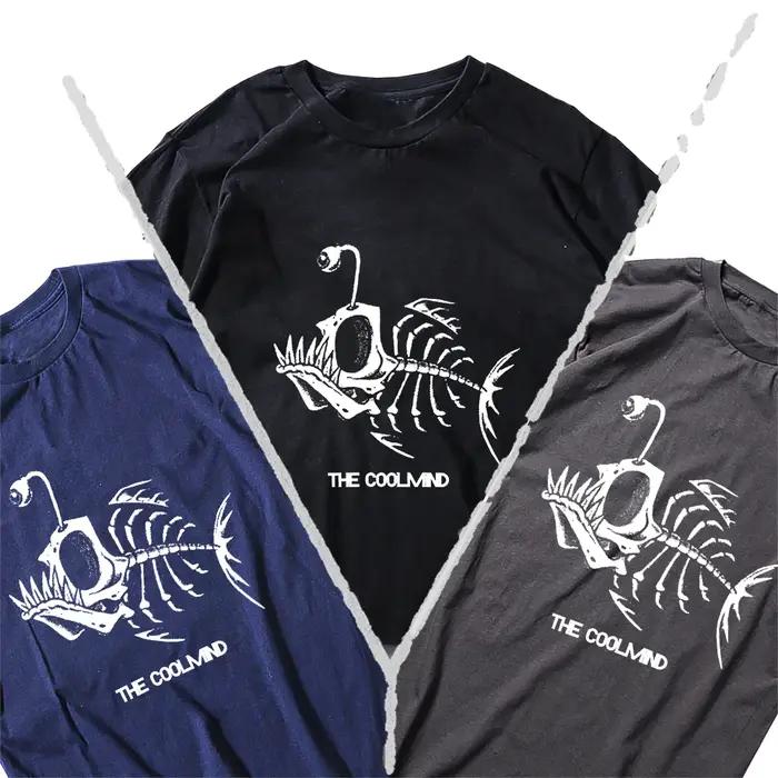 Bonefish crâne poisson de mer profonde squelette drôle pêcheur hommes T-Shirt coton col rond manches
