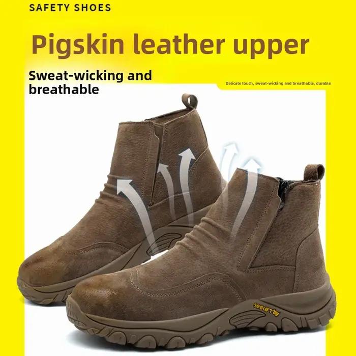 Chaussures de sécurité en cuir respirant à enfiler avec embout en acier, résistantes aux chocs, aux perforations, à la chaleur, aux étincelles et au soudage, durables