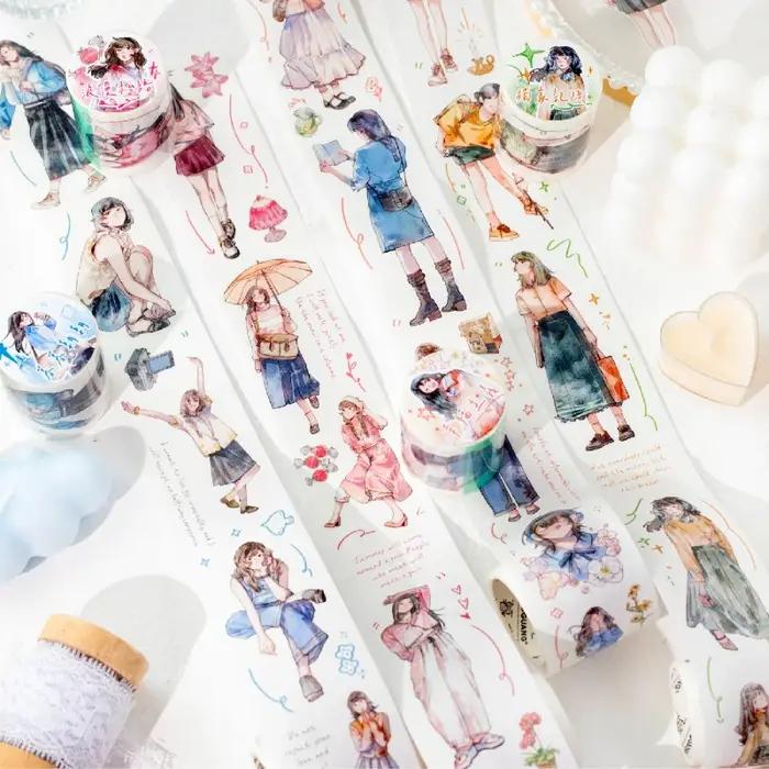 Journal GO 4.5x200cm esthétique créative fille personnage bande autocollant