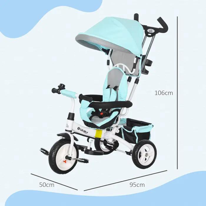 Tricycle évolutif Homcom pour enfants +12 mois avec auvent pliable, poignée télescopique et ceinture