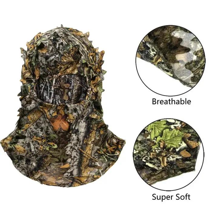 Masque facial 3D feuillu Ghillie pour chasse à la dinde - Camouflage intégral tête et visage