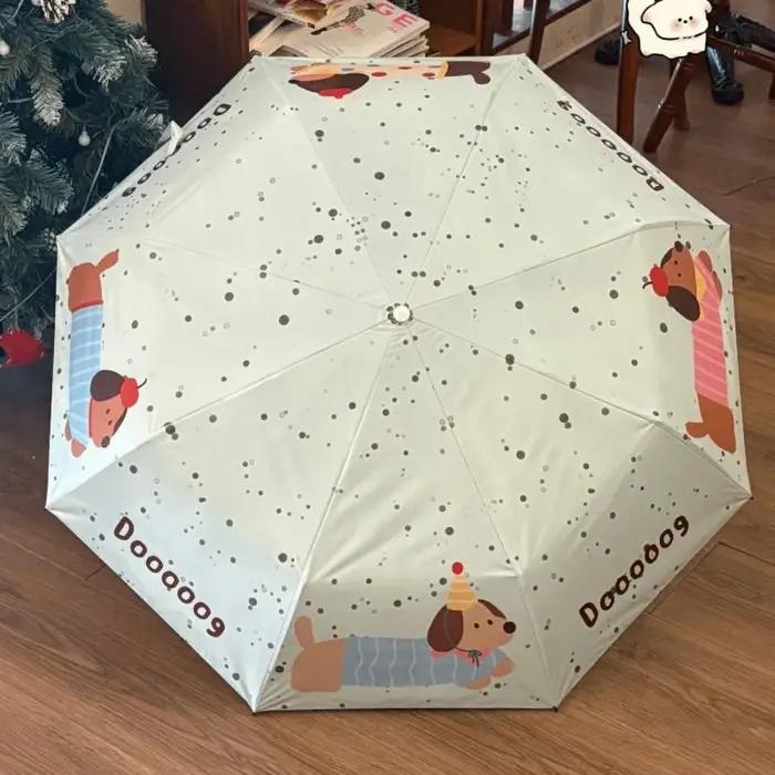 Parapluie pliant à motif de chien, dessin animé Teckel, parapluie pare-soleil automatique/manuel ant