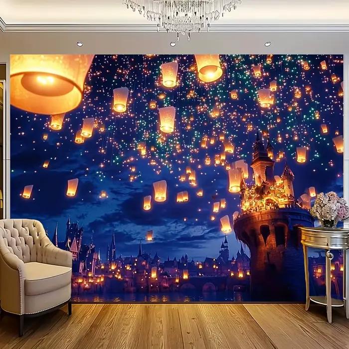 Fond de chateau de conte de fees grande tours longues nuits scenes lumineuses isle of lanterns polyester celebration fairytale background multiple occasions