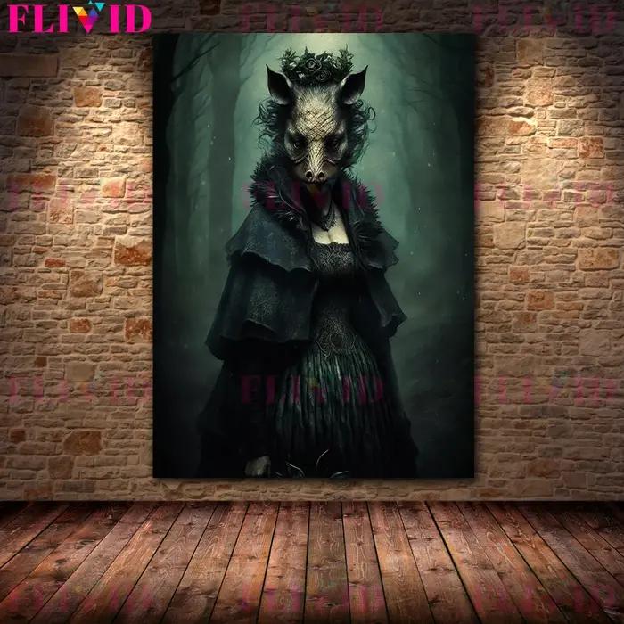 Sanglier elfe fille dans la Jungle gothique horreur Art affiche et impression décor à la maison