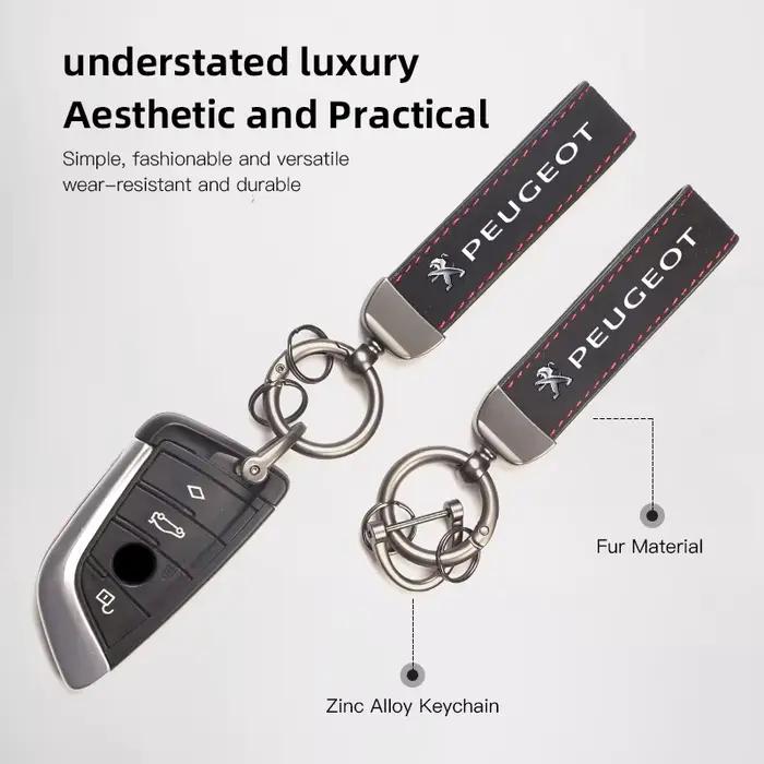 Porte-clés Peugeot en cuir vieilli et alliage - pendentif pour 206, 307, 308, 3008 et autres modèles